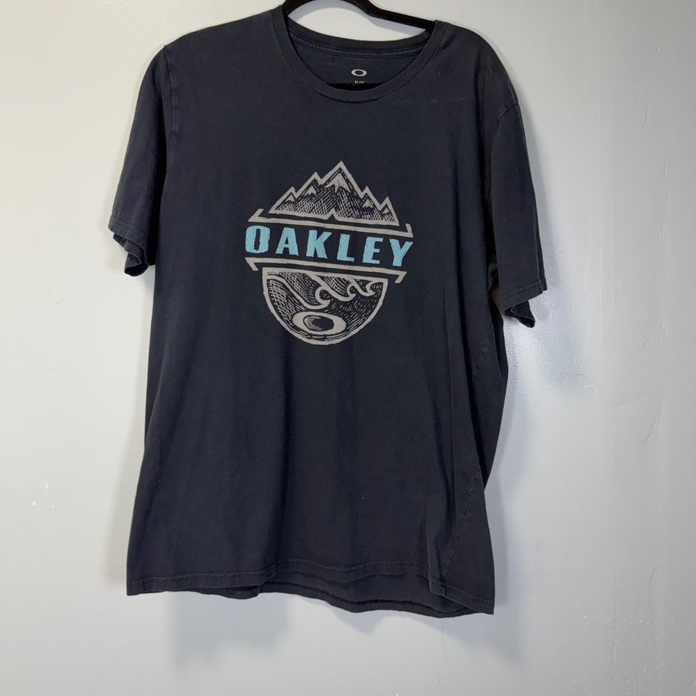 Oakley‎ Mens Mountain Wave Graphic T-Shirt XL Black Regular Fit Short Sleeve Tee